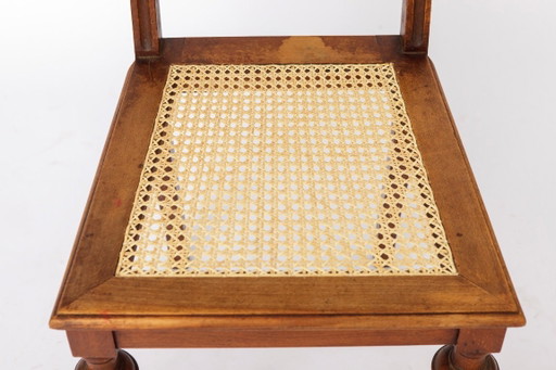 Silla de comedor belga antigua, silla de mimbre restaurada, madera maciza de haya, c. 1930.
