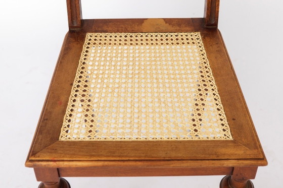 Image 1 of Silla de comedor belga antigua, silla de mimbre restaurada, madera maciza de haya, c. 1930.