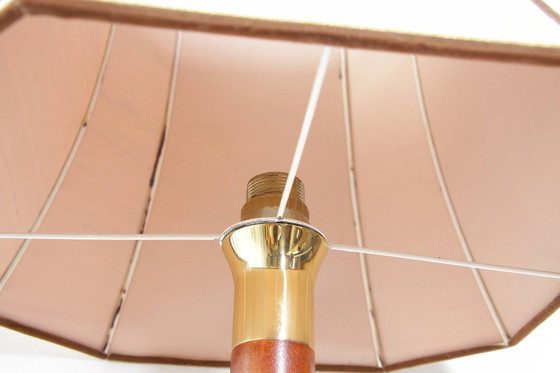 Image 1 of Lamp Tafellamp messing hout 77cm jaren 1980 vintage