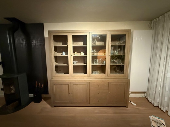 Image 1 of Buffet Goossens en chêne laqué gris éléphant au toucher doux avec système de fermeture amortie