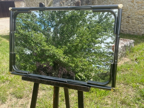 Image 1 of Specchio da parete rettangolare vintage in metallo tubolare e ottone, anni '70-'80