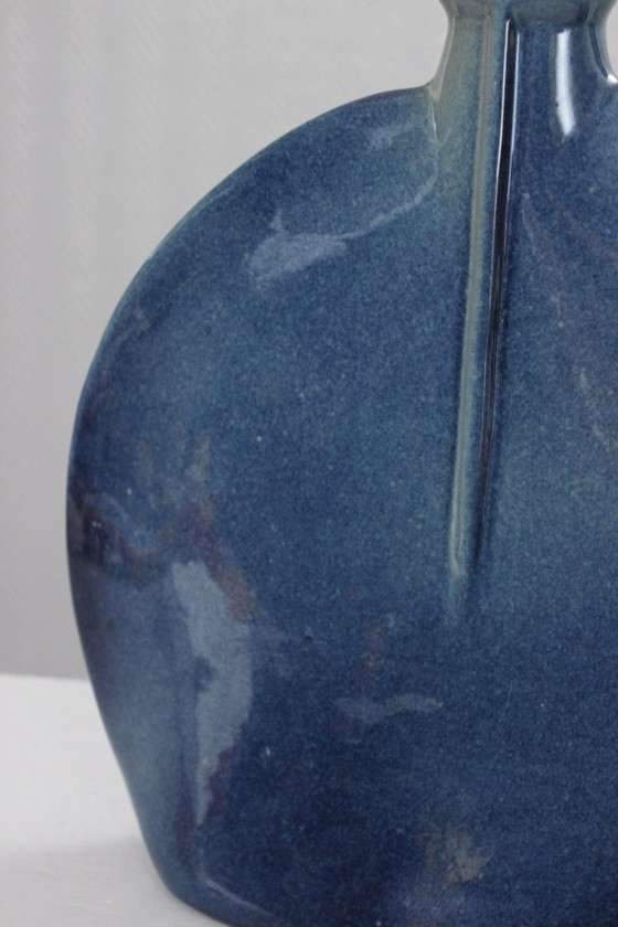 Image 1 of Impressive vintage stoneware lentil vase, modernist design, cobalt blue glaze, 1980s