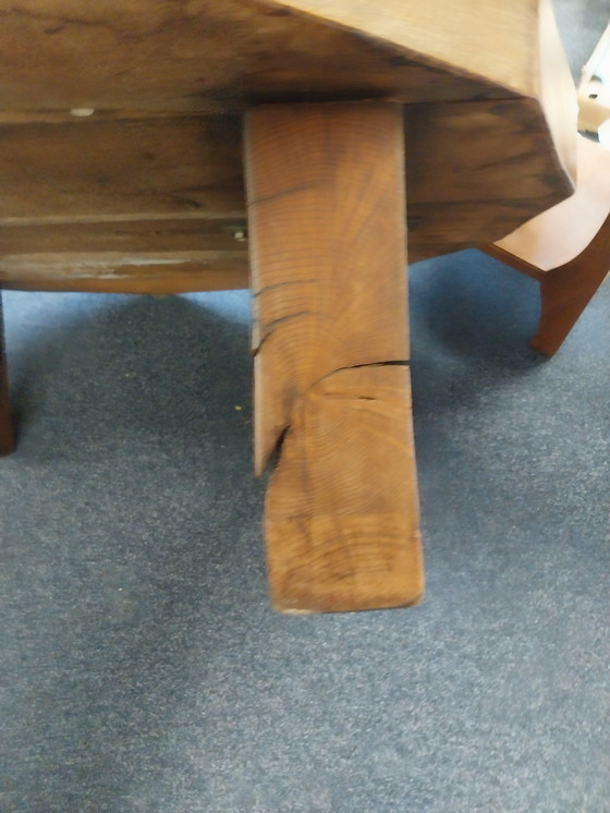 Image 1 of 1 x brutalistischer, schwerer Couchtisch aus Eiche aus den 1970er Jahren