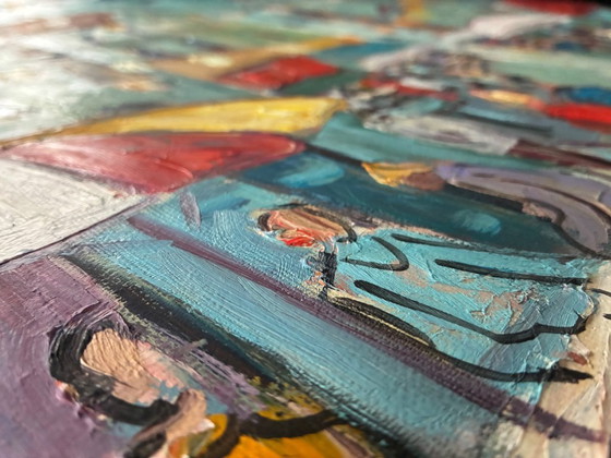 Image 1 of Grande olio su tela di Alain Duperay, Le Terrazze dei Caffè, 14 luglio