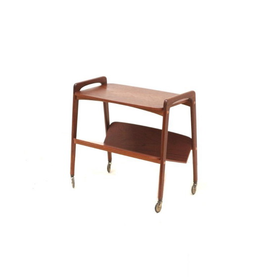 Image 1 of Carrello di servizio/tavolino laterale vintage in teak con portariviste di Opal, anni '60