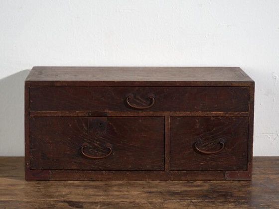 Antique Japanese Desk Chest with Three Drawers – Meiji / Taishō Period (c. ) (photo 26 of 40)