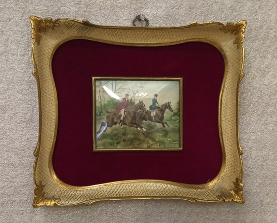 Image 1 of Signed 19th Century English Oil on Canvas Miniature Hunting Scene
