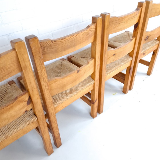 Image 1 of 4x vintage stoel Deens design grenen hout/papercord jaren 70