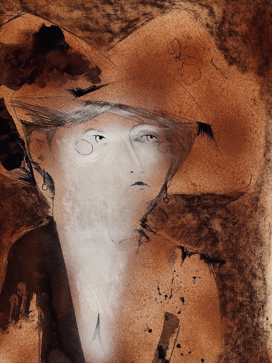 Image 1 of Robert Detheux, raro dipinto surrealista del 1966