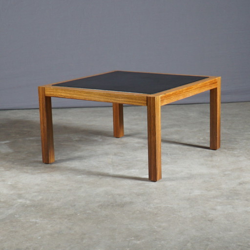 Vintage Leather Coffee Table With Walnut Frame