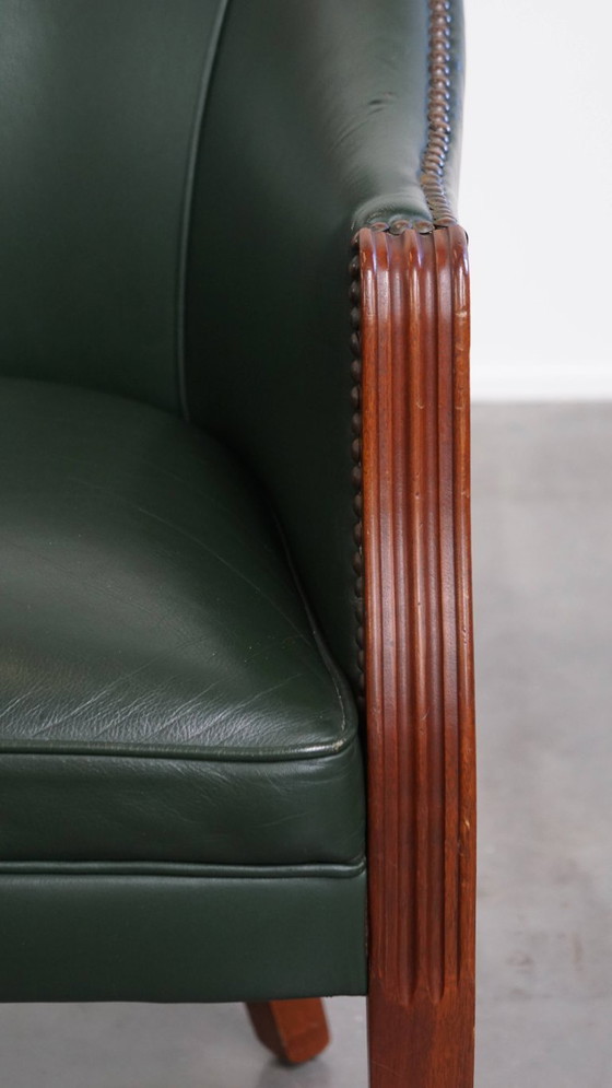 Image 1 of Beistell-/Ess-/Bürostuhl aus grünem Rindsleder und Holz im englischen Stil