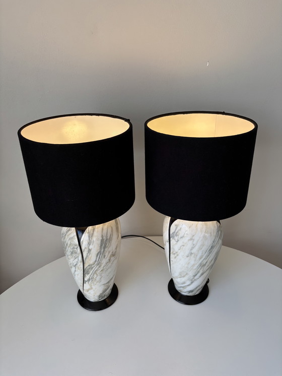 Image 1 of Italian Design Lamps Marble Look 1980s