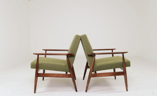 Pair Lounge Chairs Vintage Green Boucle, Mid Century Design, 1960