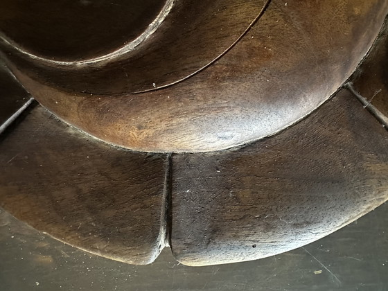 Image 1 of Plat Déco Vintage Bois Massif Sculpté Yin et Yang Diamètre 28 cm