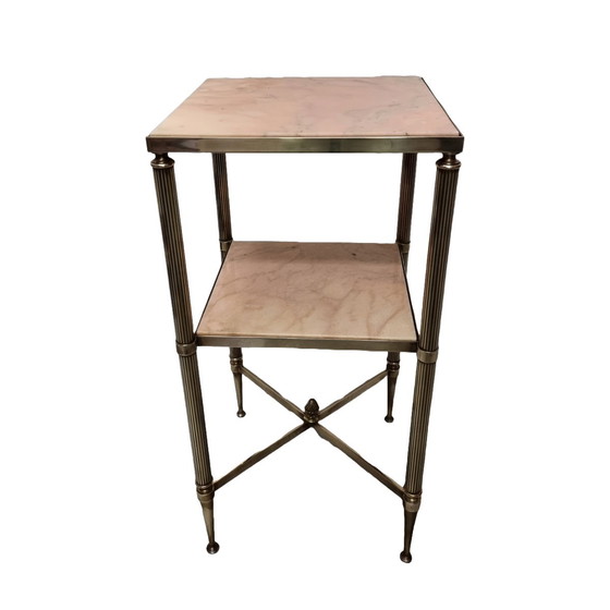 Image 1 of Vintage Brass With Marble Side Table Maison Bagues
