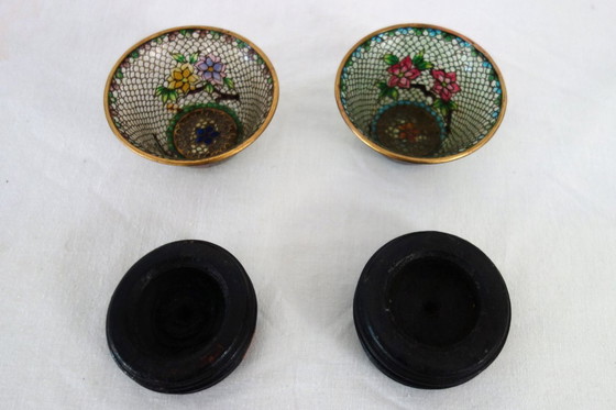 Image 1 of Pair of vintage plique-à-jour cloisonné enamel bowls, China