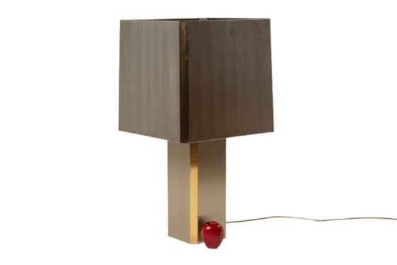 Image 1 of Large lamp in brushed metal and gilded brass. 1970s.