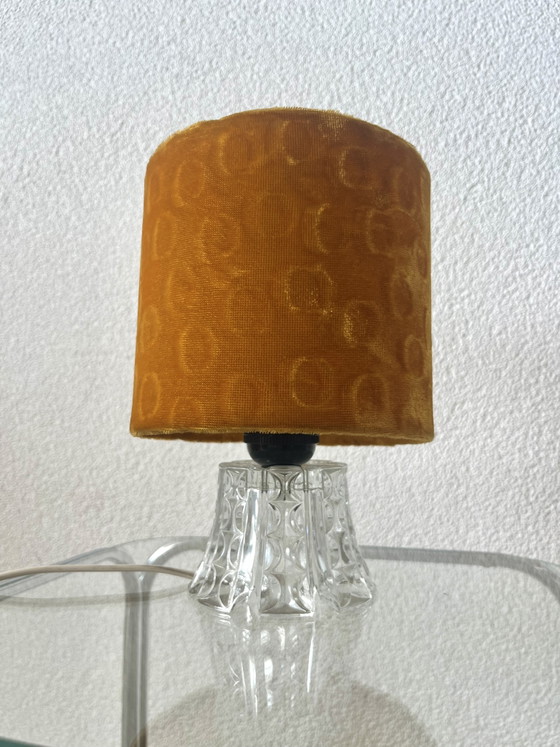 Image 1 of Pair of 1970s Vintage Glass Table Lamps with Original Velvet Shades