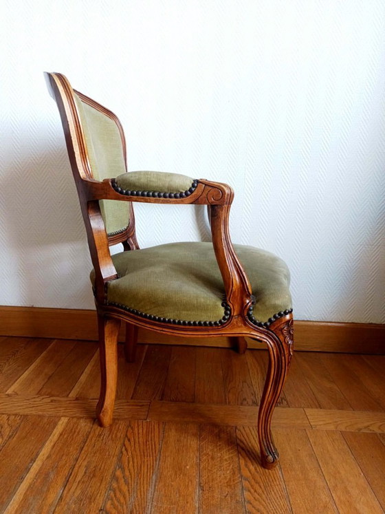 Image 1 of Louis XV groene cabriolet fauteuil