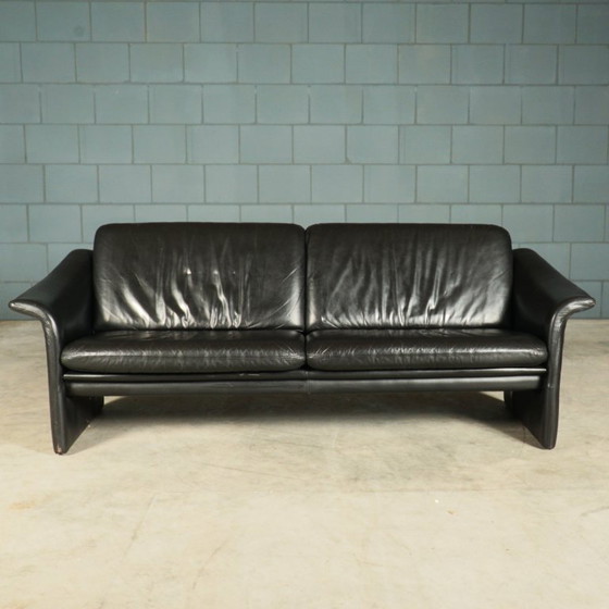 Image 1 of Vintage Black Leather Sofa – 1970s