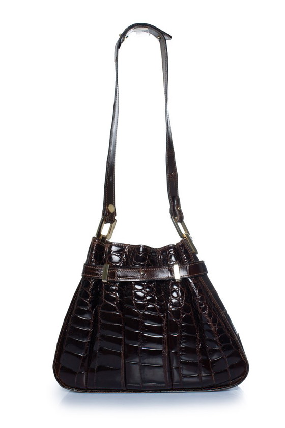 Lancel, Brown Glazed Crocodile Leather Shoulder Bag – Bucket bags, Exotic (photo 3 of 8)
