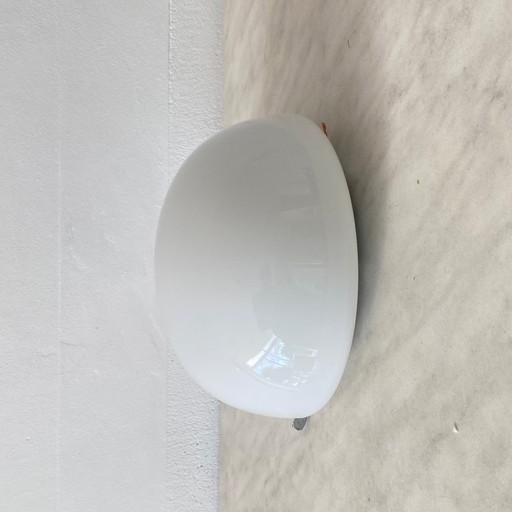 Half-moon ceiling or wall light, 20 cm, white opaline glass, 1960s-1970s, vintage light fixture
