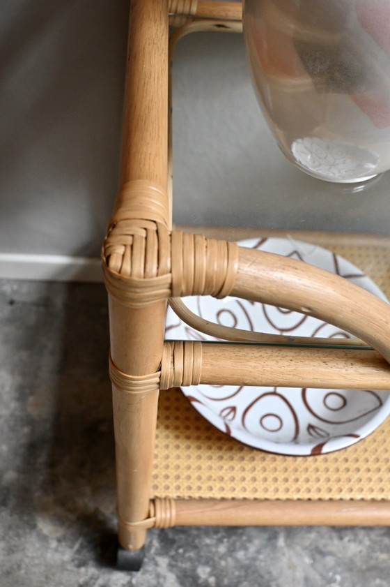 Image 1 of Vintage Serveerwagen van Bamboe en Rotan