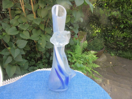 Swirled Frosted Blue Heavy Glass Bud Vase Art Nouveau inspired, vintagefron