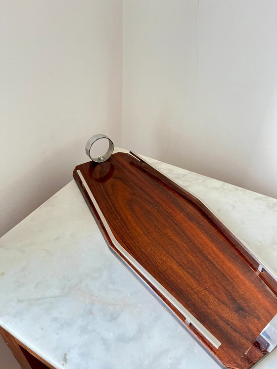 Image 1 of Plateau de service Art déco en bois et chrome – Design géométrique, vintage années 1930