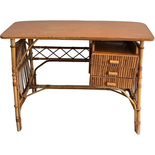 Bureau vintage en rotin par Audois Minet, France 1970