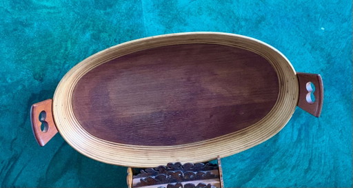 Grande Vassoio Vintage Ovale in Legno Curvato – Manici Ergonomici in Teak - Scandinavo – decoratieve objecten, Wood