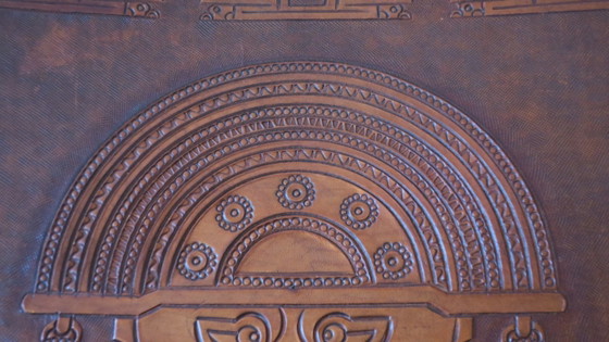 Sillón Tiahuanaco de teca y cuero repujado, diseñado por Angel I. Pazmino para Muebles de Estilo, Ecuador, (photo 11 of 19)