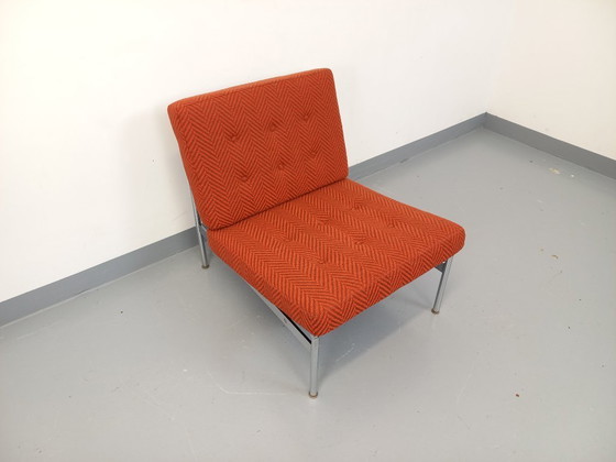 Image 1 of Fauteuil chauffeuse moderniste vintage en tissu et métal chromé des années 60 70