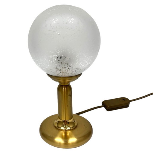 Sölken Leuchten brass table lamp, Germany, 1970s – frosted sphere