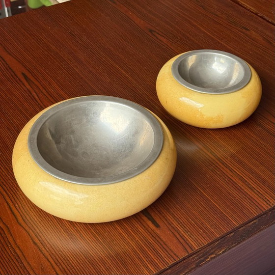 Image 1 of Set di due ciotole Aldo Tura in pelle di capra e ottone