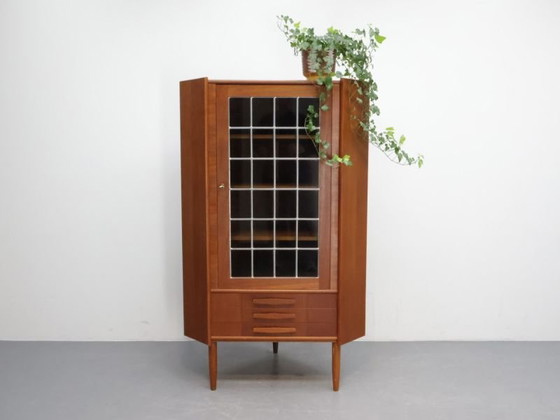 Vintage Corner Cabinet / Teak Glass / Drawers Glass Door / Denmark, Storage cabinet, Mid Century Modern (photo 4 of 5)