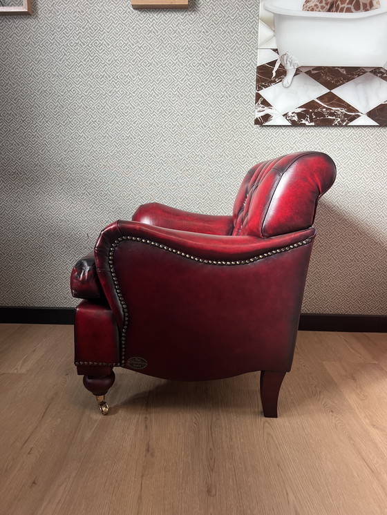 Image 1 of New Chesterfield Leather Armchair – Red/Black
