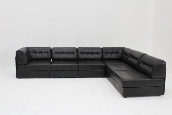 Image 1 of Divano angolare modulare vintage in pelle nera anni '70