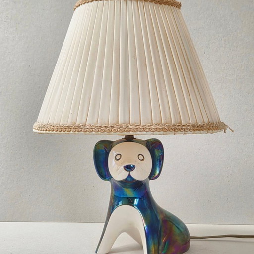 Vintage 1960s Iridescent Ceramic Dog Lamp by Maison Verceram