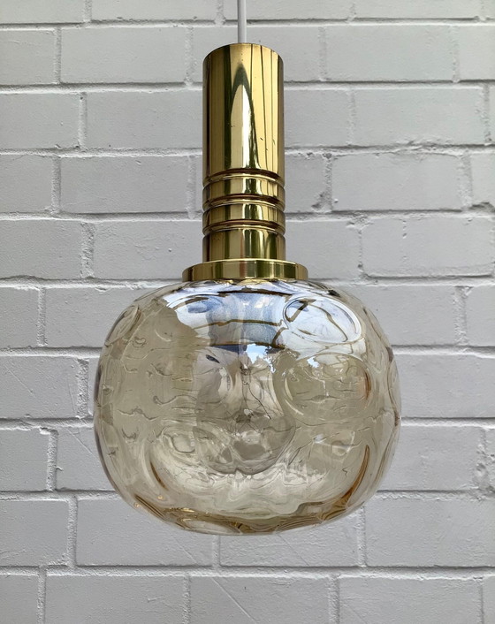 Unique vintage set of 60s Doria Leuchten pendant lights – Pendant lamps, Brass, Glass (photo 6 of 10)