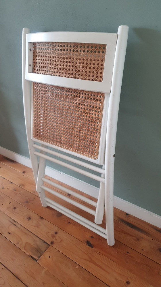 Image 1 of Set of 2 White Design folding chairs with cane / webbing upholstery