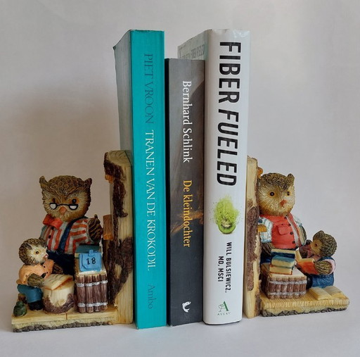 Serre-livres hibou vintage en résine peinte à la main