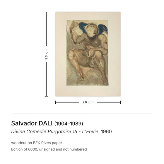 Salvador Dali Woodcut Divine Comédie Purgatoire 15 - L'Envie 1960 – Lithographies et sérigraphies, Paper (photo 3 of 5)