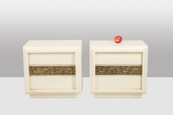 Image 1 of Luciano Frigerio. Pair of bedside tables in lacquered wood and bronze. 1970s.