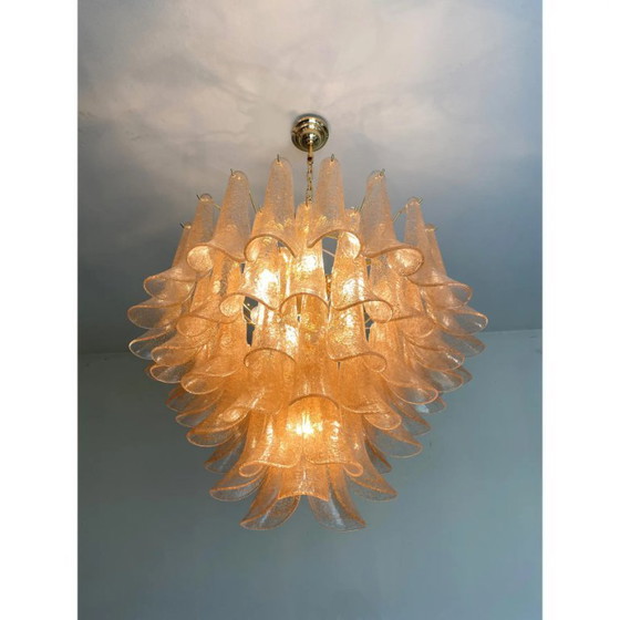 Image 1 of Lampadario contemporaneo in vetro di Murano "Petali-Selle" trasparente e oro in stile Mazzega