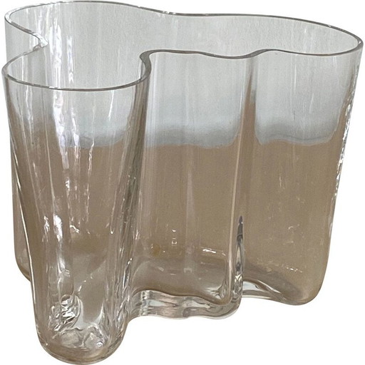 Vase vintage en verre transparent 3030 Savoy par Alvar Aalto pour Iittala, Finlande