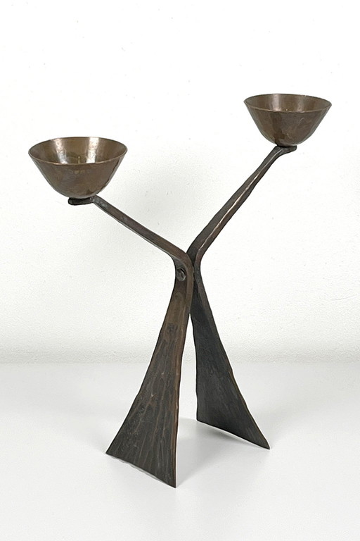 Brutalist bronze candlestick