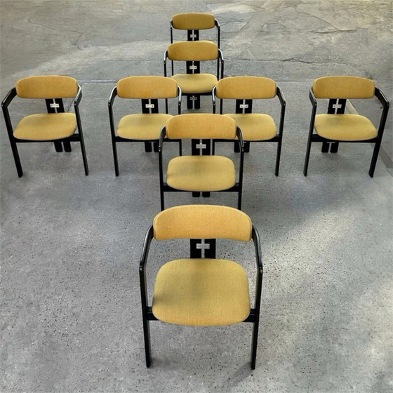 Juego de 8 sillones Pamplona de Augusto Savini, 1960, Sillas de comedor, Madera, Amarillo (foto 3 de 7)