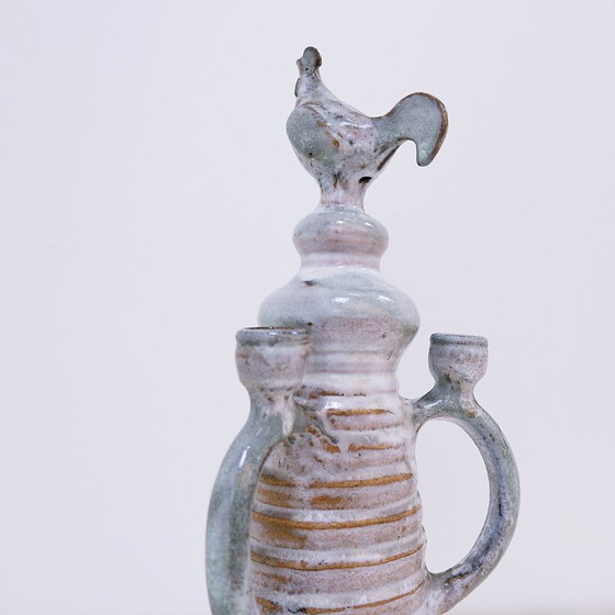 Image 1 of Bougeoir à trois lumières en céramique émaillée, dans le style de Jacques Pouchain