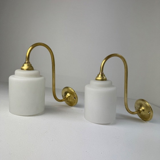 Image 1 of PAIR OF VINTAGE 1950S OPALINE WALL LIGHTS